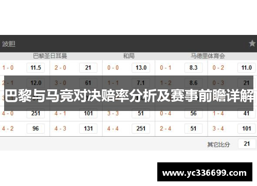 巴黎与马竞对决赔率分析及赛事前瞻详解
